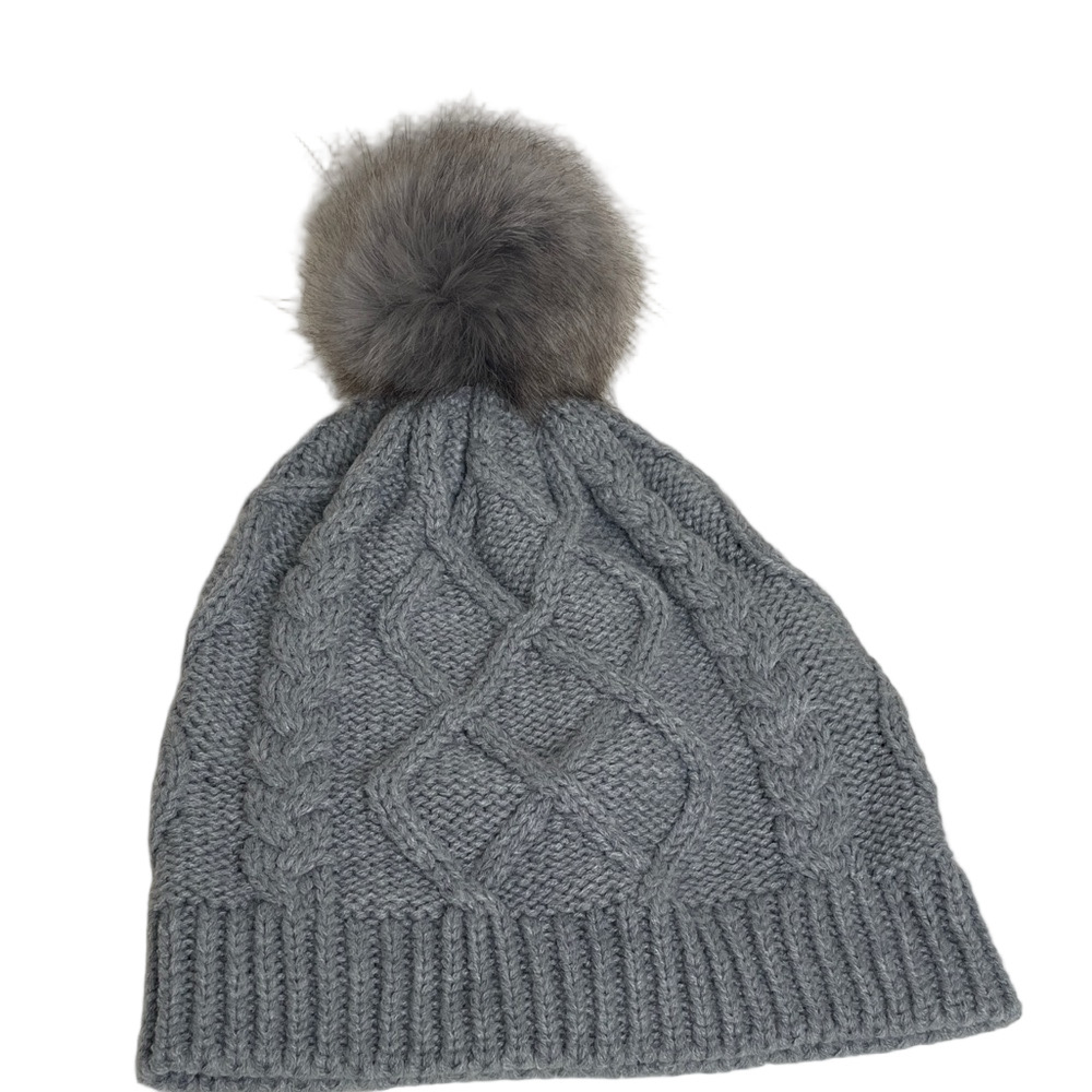 NWT J. Crew Gray Knit Beanie with Pom Pom